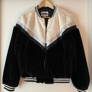 Faux Fur Black and White Apparis Bomber Jacket